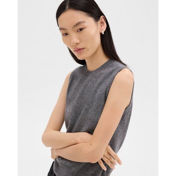 ANN TAYLOR 100% Cashmere Gray Sleeveless Sweater Top Womens sz L - Picture 1 of 5